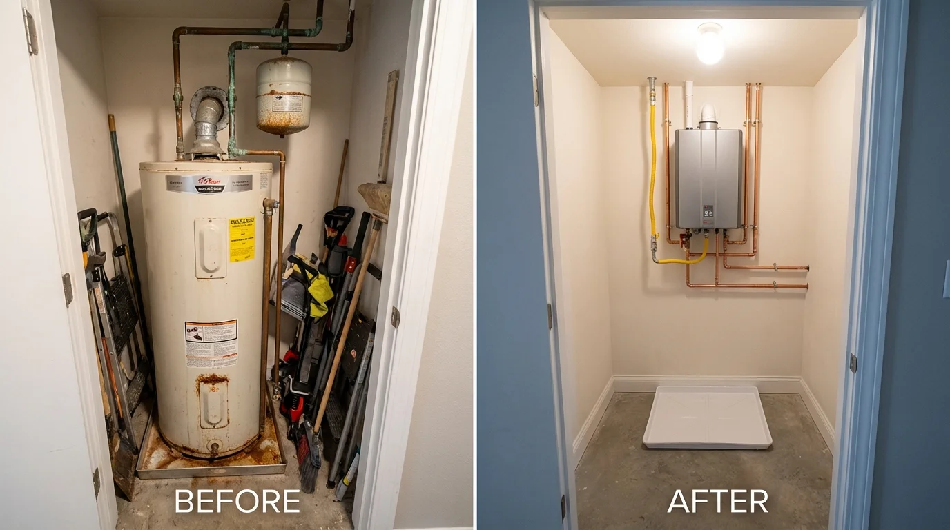 Tank water heater versus wall-mounted tankless unit comparison for Mojave, CA homeowners
