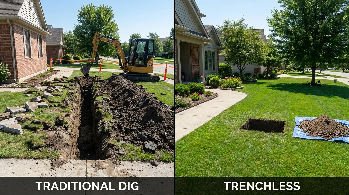 Trenchless sewer repair with minimal yard damage versus traditional excavation in Mojave, CA